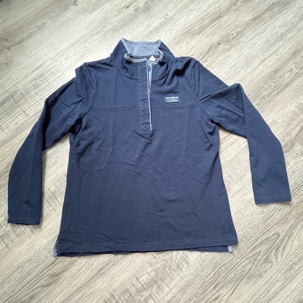 LL Bean Quarter Button Up mens large hidden button pullover